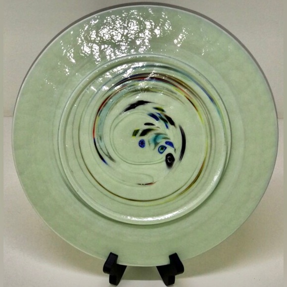 YALOS CASA MURANO Signed Acid Etched Millefiori Swirl Art Glass Charger Plate - Picture 3 of 8